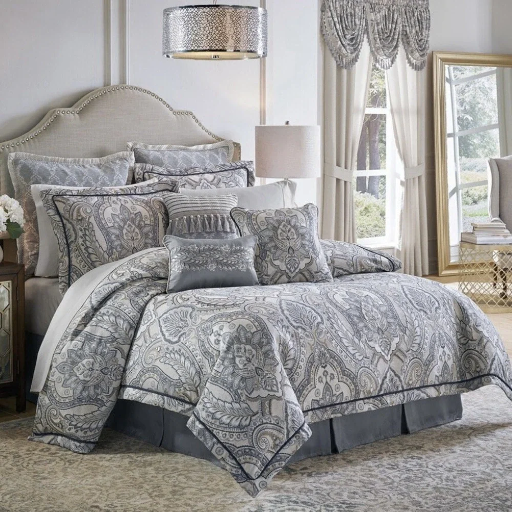 Croscill Seren Blue Boudoir‎ Pillow 18x12 Embroidered Leaf Luxury Accent Throw